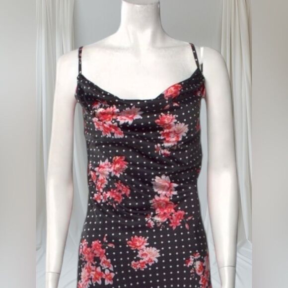 IEENA for Mac Duggal Cowl Neck Floral & Polkadot Print Dress - Picture 2 of 7